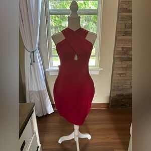 Venus Cross Neck Bandage Mini Dress In Dark Pink Size Medium NWOT 🤩🤩